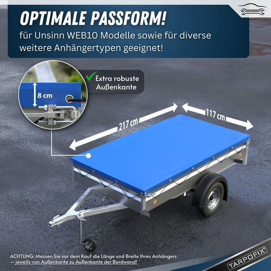 Bemaßung Flachplane Außenmaß 217 x 117 cm