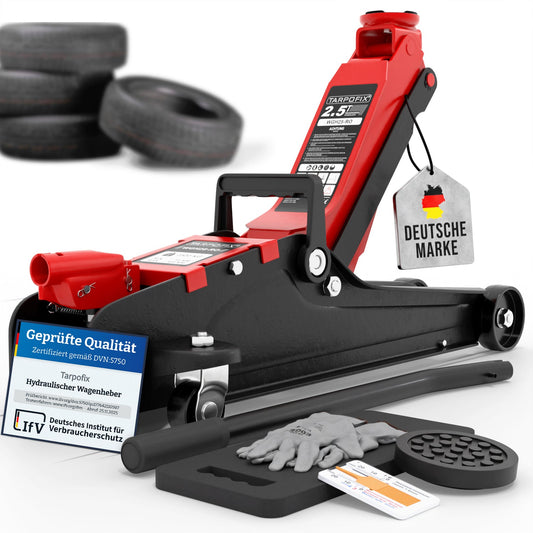 Wagenheber 2,5 t hydraulisch in Rot, flache Bauform für PKW und SUV