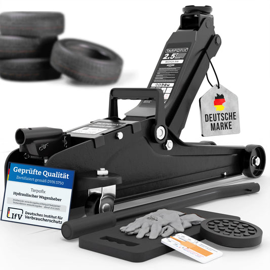 Wagenheber 2,5 t hydraulisch in Schwarz, flache Bauform für PKW und SUV