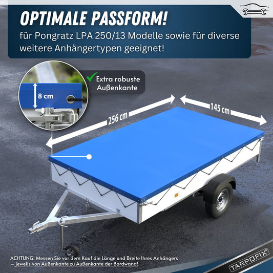 Bemaßung Flachplane Außenmaß 256 x 145 cm