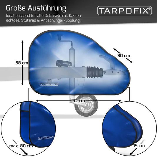 Deichselabdeckung Blau Montage am Anhänger